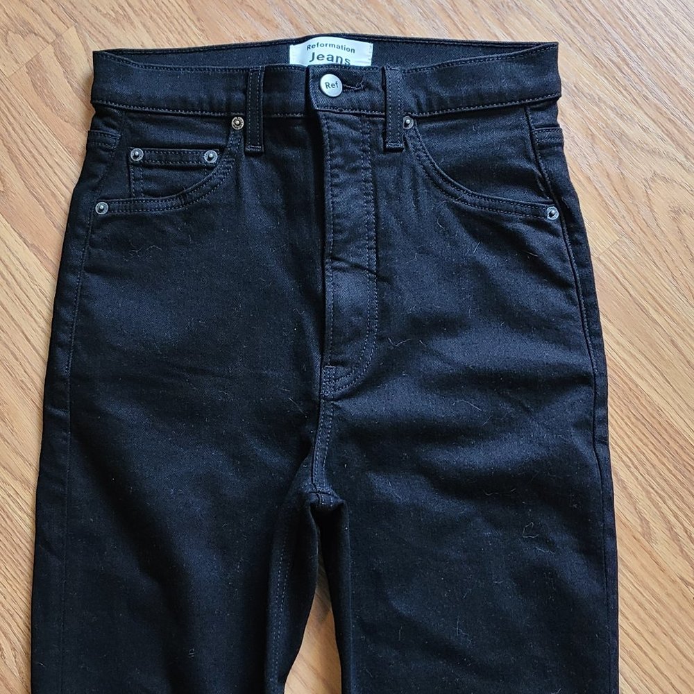 NEW NWOT! REFORMATION ULTRA HIGH SKINNY JEANS black organic cotton denim sz 26 - Picture 3 of 8